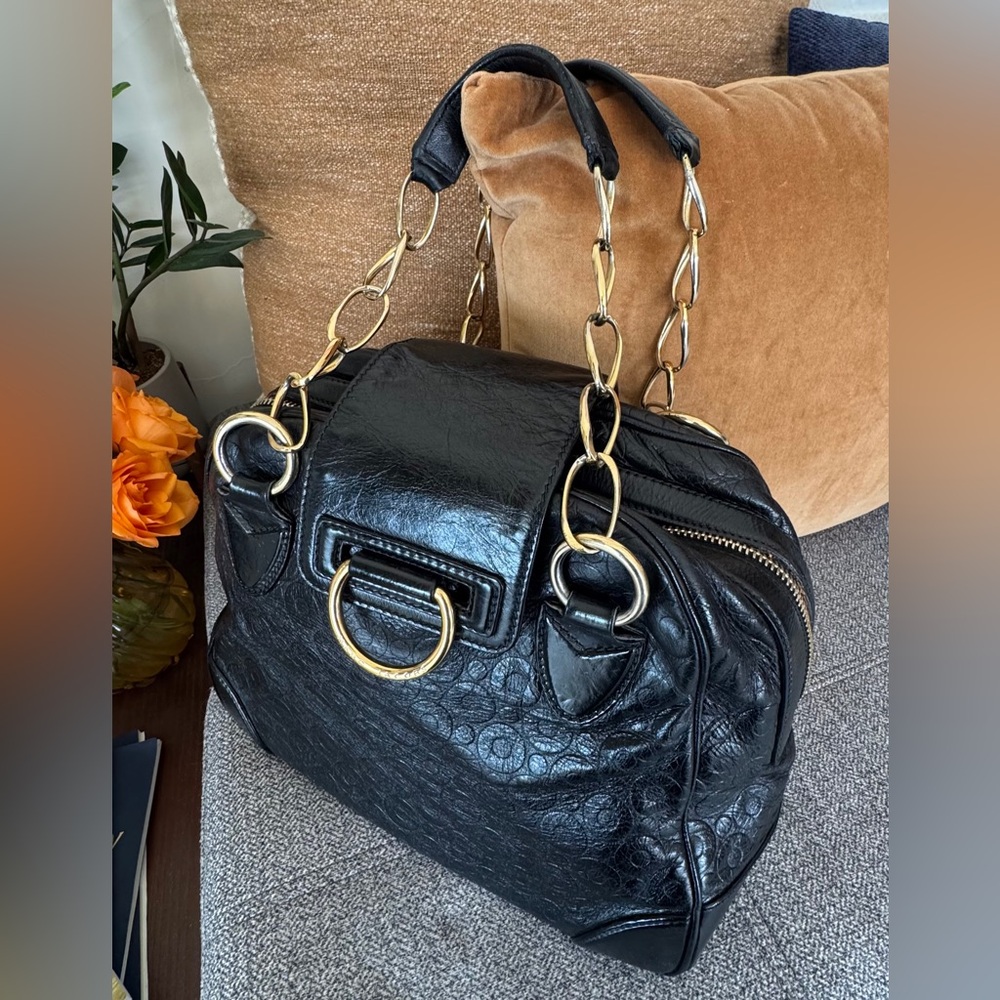 Marc Jacobs Rare Vintage Black Leather Satchel with Gold Chain Handles - Picture 6 of 16